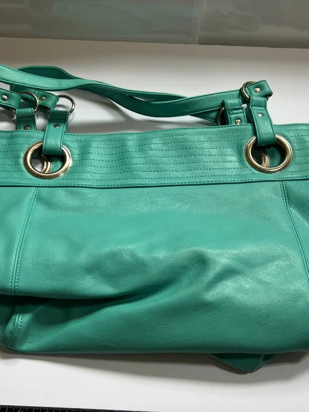 Hobo Bag in Aqua with Blue Striped Lining